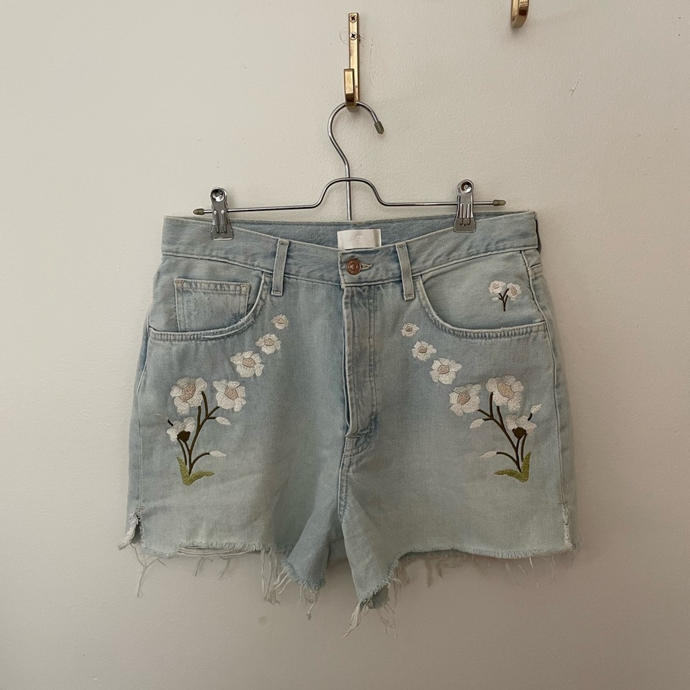 7 For All Mankind Light Blue Floral Jean Shorts